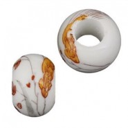 Porselein groot gat kraal 14x8mm Wit - Oranje